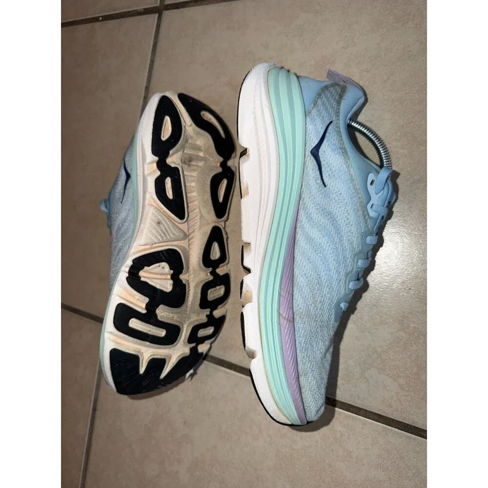 Hoka Women's Gaviota 5 running shoes in an Airy Blue/Sunlit Ocean colorway US si